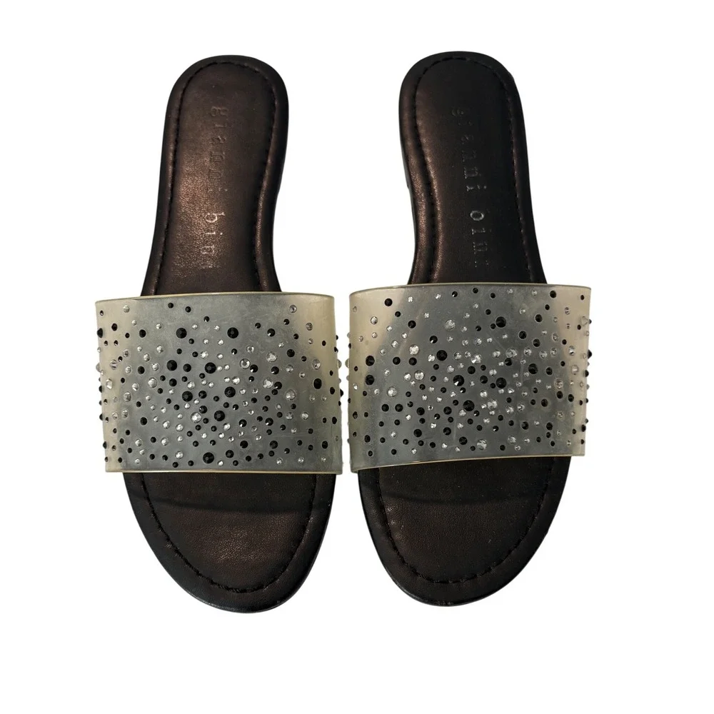 Gianni Bini Embellished Clear Strap Slide Sandal Women Size 6 Rhinestone Sparkle